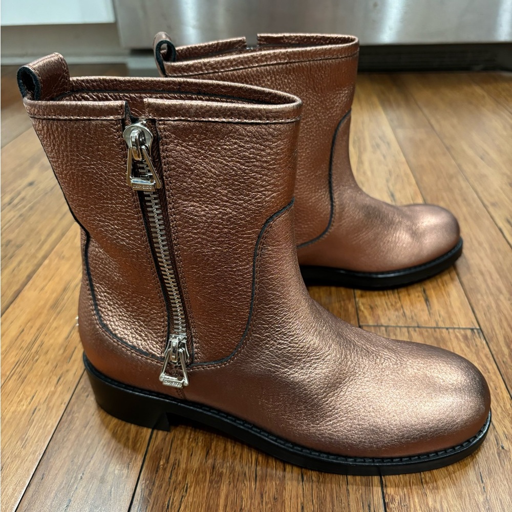 Jimmy Choo Dondo Rosegold Metallic Grainy Leather Biker Ankle Boot
